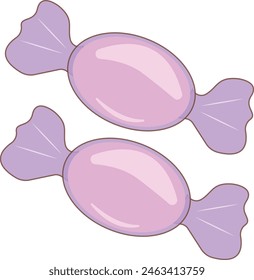 Delicious Sweet Candy with Cartoon Design Style. Cartoon Wrapped Candy on White Background.