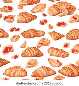 Delicious sweet croissants vector graphics realistic food pattern background