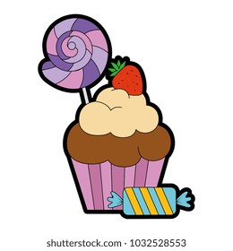delicious and sweet cupcake with candies