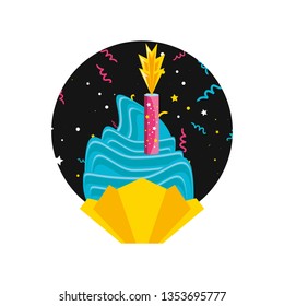 delicious sweet cupcake with candle of birthday