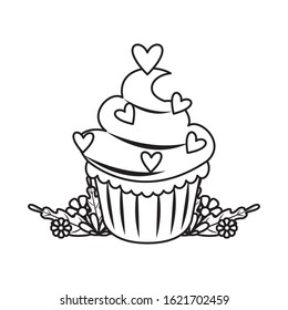 delicious sweet cupcake with hearts vector illustration design