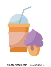 delicious sweet cupcake with milkshake