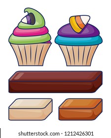 delicious sweet cupcake pastry with bars candies