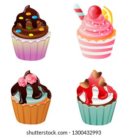 delicious sweet cupcake set icon