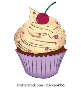 Delicious sweet cupcakes flat design vector illustration