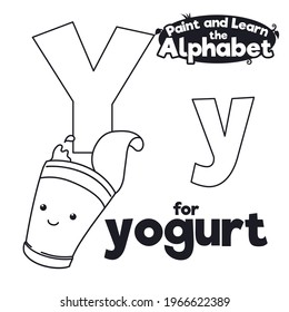 Delicious, sweet and cute open yogurt cup, waiting to be colored and ready for its grammar lesson during ABC and letter 'Y' learning.