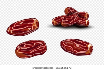 delicious and sweet date fruits set design template isolated on transparent background.tasty food concept clip art vector illustration.