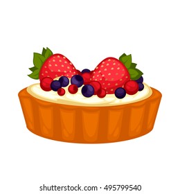 Delicious sweet dessert with berry. Vector cartoon Illustration isolated.