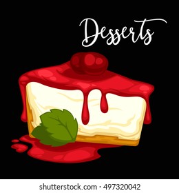 Delicious sweet dessert cakes. Vector cartoon Illustration isolated.