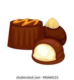 Delicious sweet dessert. Chocolate candy. Vector cartoon Illustration isolated.
