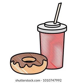 delicious sweet donut with beverage