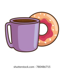 delicious sweet donut with coffee cup
