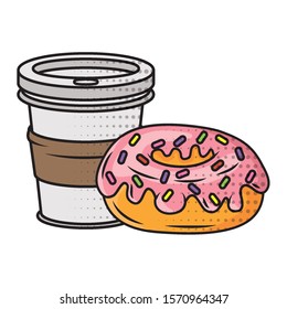 delicious sweet donut with coffee vector illustration design