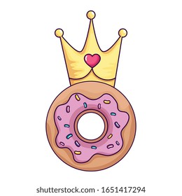 delicioso donut dulce con diseño de ilustración vectorial de la corona