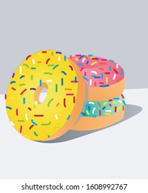 Delicious sweet donuts in colored grazeur and pastry decoration