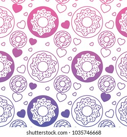 delicious and sweet donuts and hearts pattern background