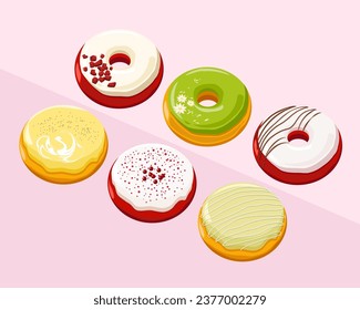 Delicious sweet donuts vector set illustration