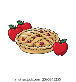 Delicious sweet fresh Homemade Strawberry Pie Illustration for Dessert Recipes and Food icons isolated vector art  on white background 