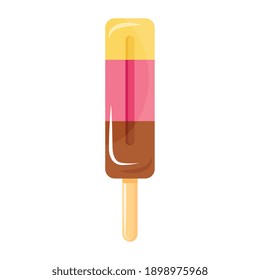 delicious sweet ice cream with three flavors in stick vector illustration design