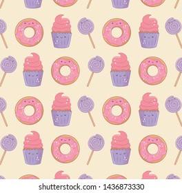 delicious and sweet products kawaii characters pattern