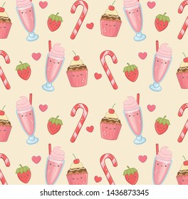 delicious and sweet products kawaii characters pattern