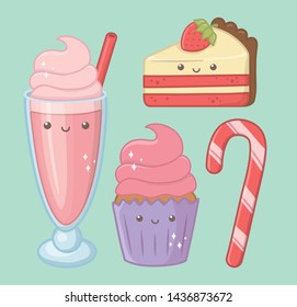 delicious and sweet products kawaii characters