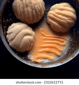 Delicious sweet sugar buns with sauce pattern realistic vector graphics 3d for restaurant and menu food photography