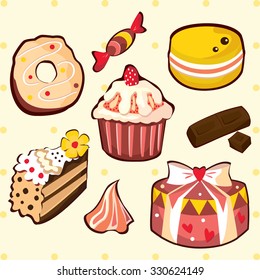 Delicious sweets and cakes set