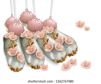 Delicious sweets and desserts. Summer wedding confectionary bakery treats Vector illustrations