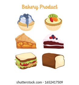 Delicious sweets and fresh pastry set isolated vector illustration