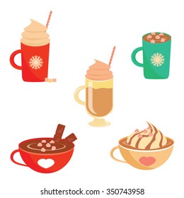 Delicious, sweets and fresh pastry set of croissant,  Swiss roll , puncake and waffles with cho?olate cream, isolated vector illustration