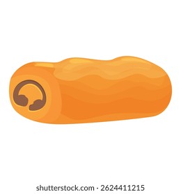Delicious swiss roll cake with chocolate filling lying on white background