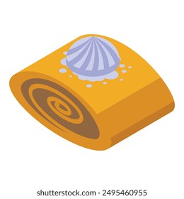 Delicious swiss roll with cream topping, lying on its side