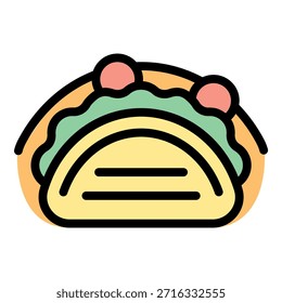Delicioso icono de taco. Esquema delicioso Vector de taco icono de color plano aislado