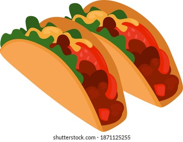 Delicious taco, illustration, vector on white background.