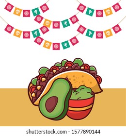 delicious taco mexican food with guacamole sauce vector illustration design