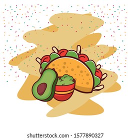 delicious taco mexican food with guacamole sauce vector illustration design