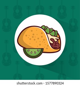 delicious taco mexican food with lemon fruit vector illustration design