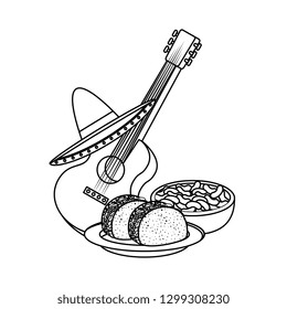 delicious tacos with guitar and hat mexican food