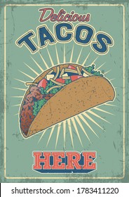 Delicious Tacos Here Retro Fast Food Restoraunt Menu Poster