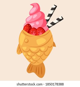 Delicious Taiyaki ice cream vector illustration