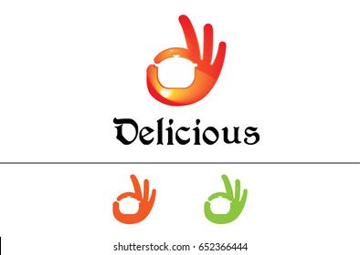 Delicious Tasty Hand Symbol Logo Vector Symbol Design Illustration