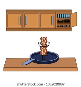 delicious tasty kawaii bacon cartoon