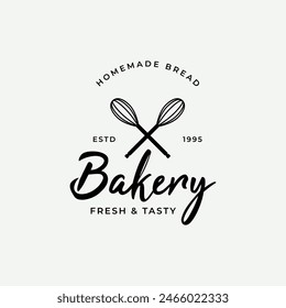 Delicious and tasty organic Fresh Baked Bakery Shop logo retro vintage.Logo for bakery, label or badge, business.