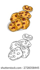 Delicious tasty Peanut crackers coloring page. Fried food And crunchy For Side dishes