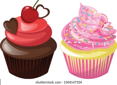 Delicious /Tasty/Yummy Cup cakes Vector Illustration Isolated On White Background