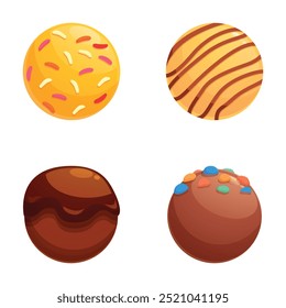 Delicioso y tentador surtido de pralinés de chocolate ilustración en gráficos de Vector para dulces y golosinas gourmet