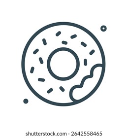 Delicious tempting doughnut with missing bite. Icon symbol illustration