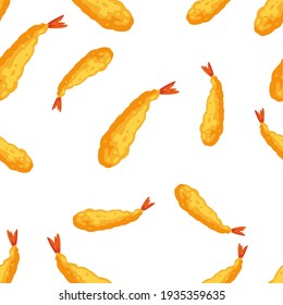 Delicious tempura Japanese fried shrimp seamless pattern vector illustration, seamless pattern for textile or wrapping