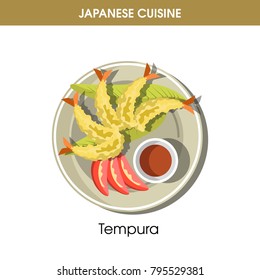 Köstliches Tempura mit Sojasauce aus japanischer Küche